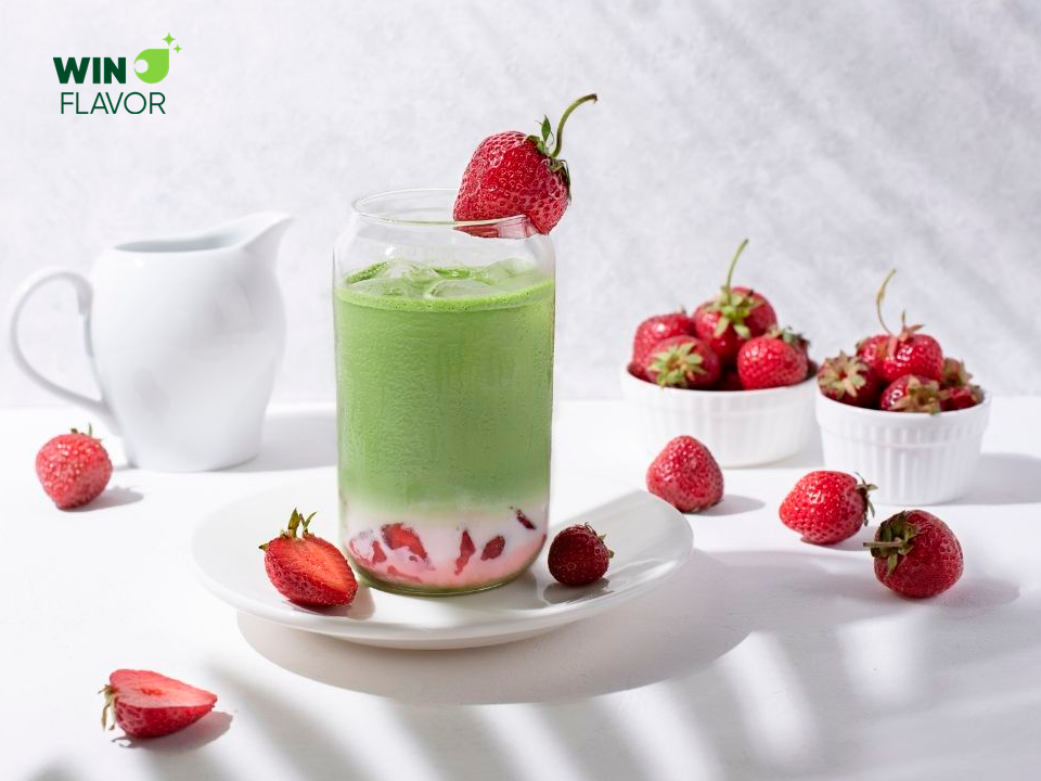 Bột matcha kết hợp với dâu tây tạo nên hương vị thơm ngon