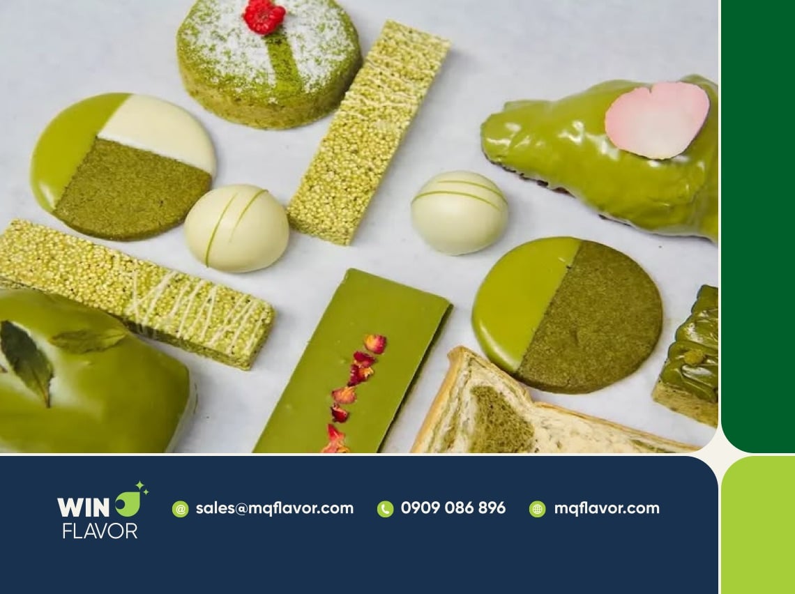 bánh kẹo kem và thực phẩm từ matcha hữu cơ